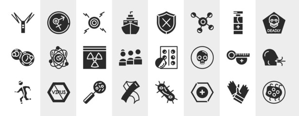 filled icons set. editable glyph icons such as autoimmune disease, cruise, disinfect, science, blister, breath, disease, prevention vector.