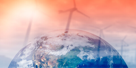 Global renewable power energy windmill concept, Elements of earth image furnished by NASA