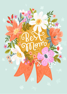 Hand Drawn Mother's Day illustration Vector, Floral Mother's Day Background Drawing Watercolor