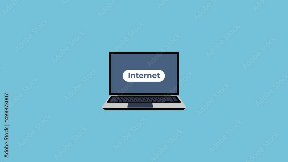 Poster online internet service with a laptop 4k animation. internet connection with data storage, online vi