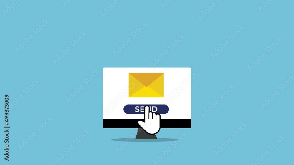 Poster sending an email to friends or coworkers 4k animation. digital communication technology with a lapto