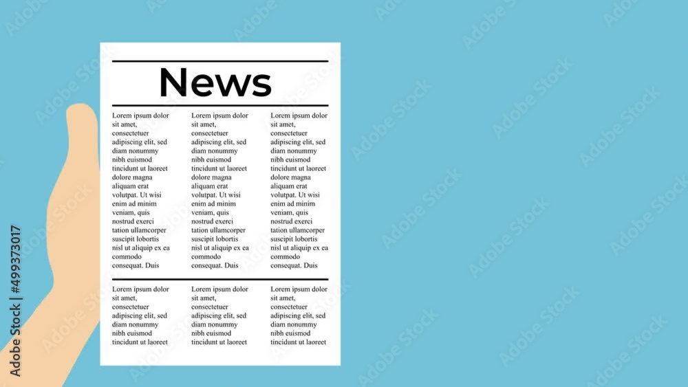 Poster searching information 4k animation from a newspaper. man searching data from a newspaper using a mag