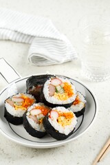 Homemade Korean Rice Roll or Kimbap with Vegetable and Crabstick