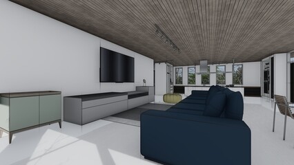Fototapeta premium modern living room sketch interior 3d illustration