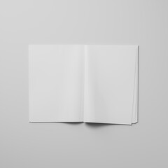 open white empty magazine. White sheets. Magazine spread. layout or template. 3d render