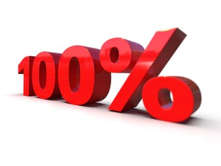 Red 100% Percent Discount 3d Sign on White Background