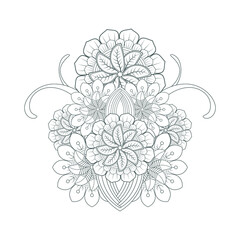 Decorative Doodle flowers in black and white for coloringbook, cover, background, wedding invitation card. Hand drawn sketch for adult anti stress coloring page isolated in white background.-vector