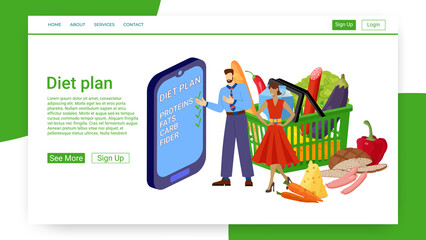 Diet plan.Proper nutrition planning.People are discussing the usefulness of proteins, carbohydrates, fats and fiber.An application that monitors proper nutrition installed on a smartphone.