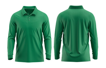 Green Polo shirt long sleeve with Cuff and rib collar ( Cotton pique fabric texture) 3D rendered