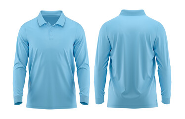 Sku blue Polo shirt long sleeve with Cuff and rib collar ( Cotton pique fabric texture) 3D rendered