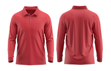 Red Polo shirt long sleeve with Cuff and rib collar ( Cotton pique fabric texture) 3D rendered