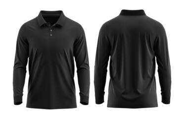 Black Polo shirt long sleeve with Cuff and rib collar ( Cotton pique fabric texture) 3D rendered