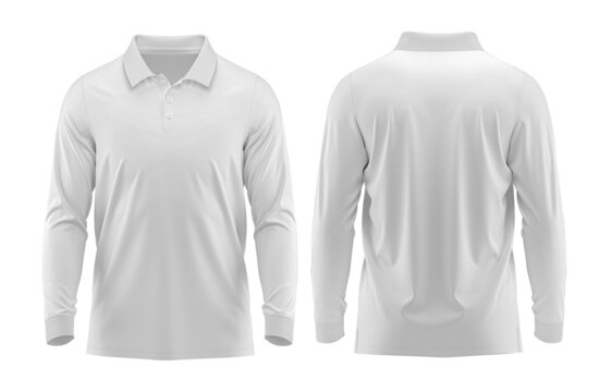 White Polo shirt long sleeve with Cuff and rib collar ( Cotton pique fabric texture) 3D rendered