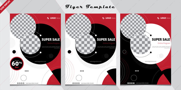 Super Sale Flyer Template,  Marketing Flyer Template, Brochure Template, booklet flyer, Graphic design layout with triangle graphic elements and space for photo background, Modern red & black Design.