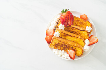 french toast with fresh strawberry and whipping cream