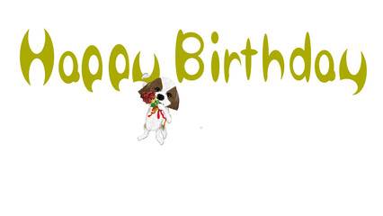イラスト素材　犬のイラスト付きハッピーバースデー英文字
