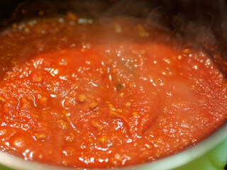 Saucepan with sauce bolognese in my house