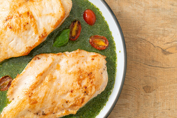 grilled chicken steak with pesto sauce