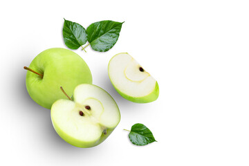 sliced green apple isolated on white