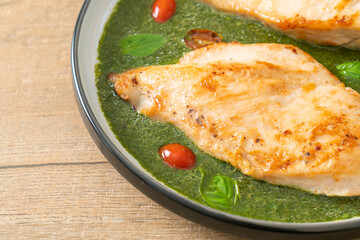grilled chicken steak with pesto sauce