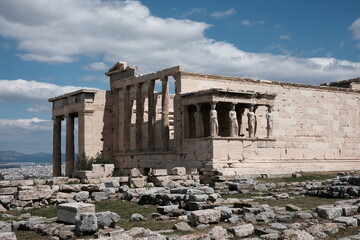 Figures of Caryatids Porch of the Erechtheion. Parthenon on Acropolis Hill, Athens, Greece