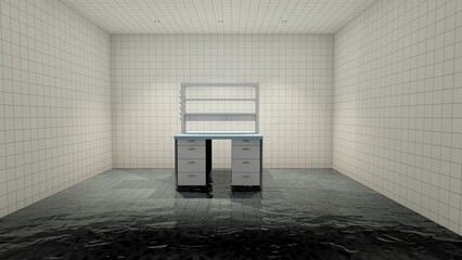 liminal space white tile room