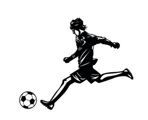 Fototapeta na wymiar Soccer player silhouette. Flat black figure running and ready to strike a penalty or goal.