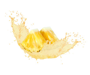 Pineapple with juice splash on white background. 