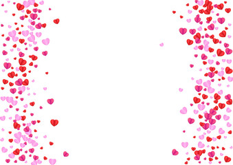 Fototapeta na wymiar Tender Heart Background White Vector. Paper Backdrop Confetti. Red Valentine Illustration. Pink Confetti Random Frame. Fond Rain Pattern.