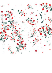 Fototapeta premium Pink Rowan Background White Vector. Berries Image Texture. Green Leaf November. Simple Template. Leaves Wallpaper.