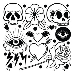 Elements hand drawn doodle vintage for tattoo sticker etc