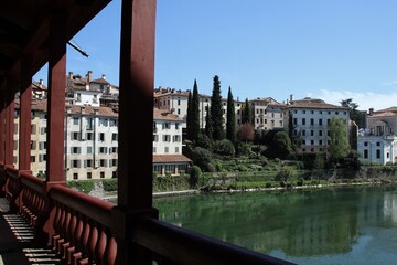 Italy, Veneto: View of Bassano from the Alpini Bridge.