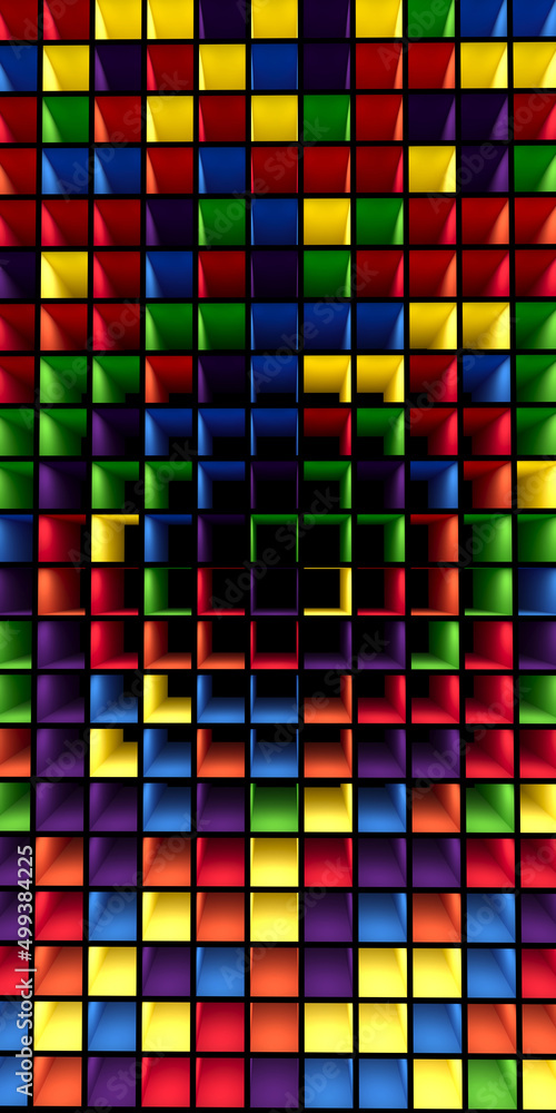 Poster texture and background of multi-colored volumetric figures. design for smartphone.
