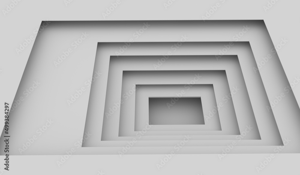 Poster rectangular holes at different levels. gray geometric background.