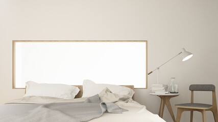 The interior minimal  bedroom space 3d rendering and white background	
