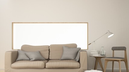 The interior minimal  relax space 3d rendering and  frame white background	
