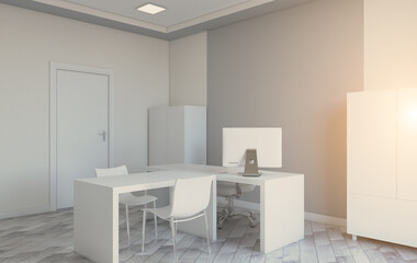 Modern office Cabinet.  3D rendering.   Meeting room. Sunset.