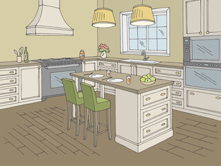 Kitchen room graphic color home interior sketch illustration vector 