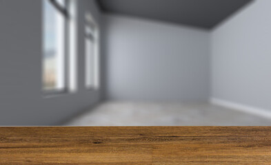 Fototapeta na wymiar Elegant office interior. Mixed media. 3D rendering.. Background with empty table. Flooring.