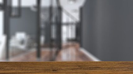 Modern office building interior. 3D rendering.. Background with empty table. Flooring.