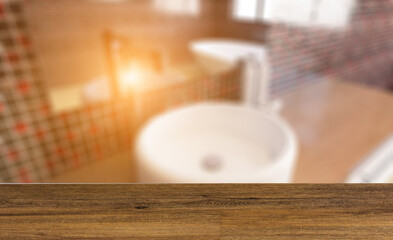 Scandinavian bathroom, classic  vintage interior design. 3D rend. Background with empty table. Flooring.
