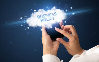 Hand using smartphone with cloud business concept