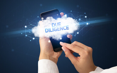 Hand using smartphone with cloud business concept