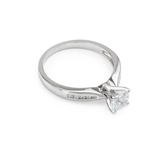 Diamond Engagement Ring with Diamond Shoulders on White Background