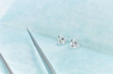 Heart-Shaped Diamonds on Blue Background
