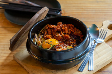 Bebimbup Korea Food with rice pork eggs and vegetable