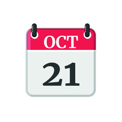 October 21 Calendar Icon. Calendar Icon with white background. Flat style. Date, day and month