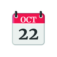 October 22 Calendar Icon. Calendar Icon with white background. Flat style. Date, day and month