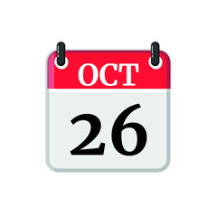 October 26 Calendar Icon. Calendar Icon with white background. Flat style. Date, day and month