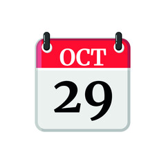 October 29 Calendar Icon. Calendar Icon with white background. Flat style. Date, day and month